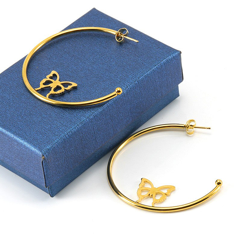 Wholesale stainless steel 18K gold exaggerated love butterfly earrings