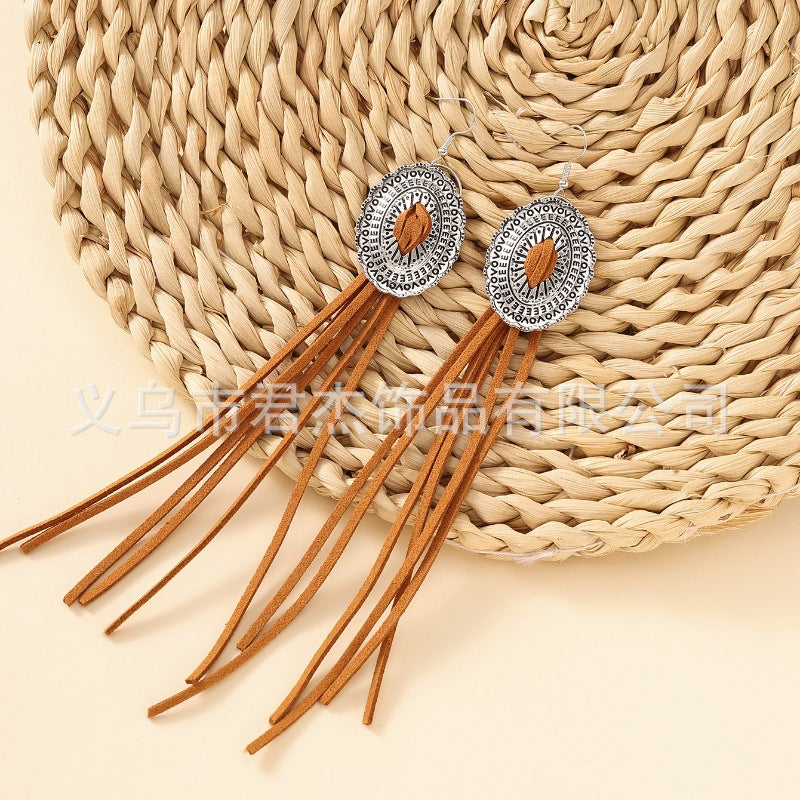 Wholesale Bohemian Long Leather Tassel Earrings ACC-ES-JunJie019