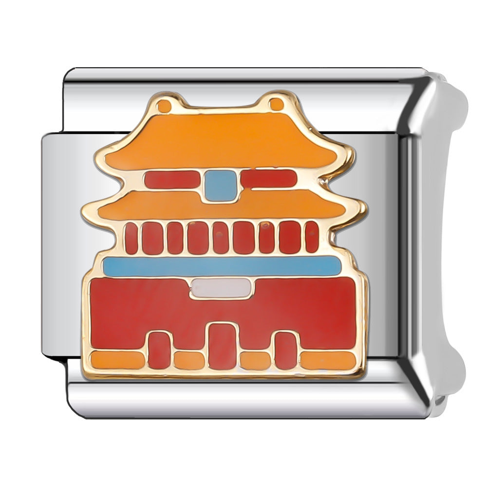 Wholesale Italian Charm Bracelet 9mm DIY Splicing National Tourism Scenic Logo Stainless Steel Composable Bracelet