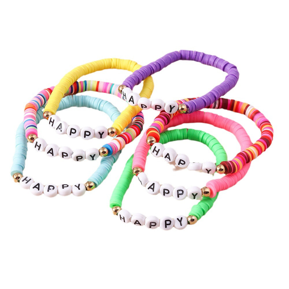 Wholesale Random Soft Pottery HAPPY Letter Bracelet ACC-BT-YueSen004