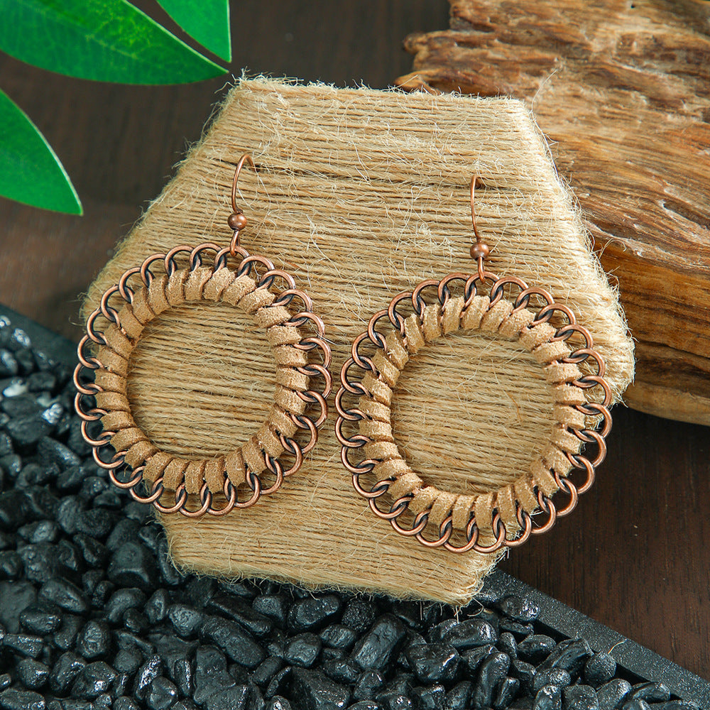 Wholesale Bohemian Tassel Earrings Metal Leather Leaf Circle Fashion Accessory for Party Wear