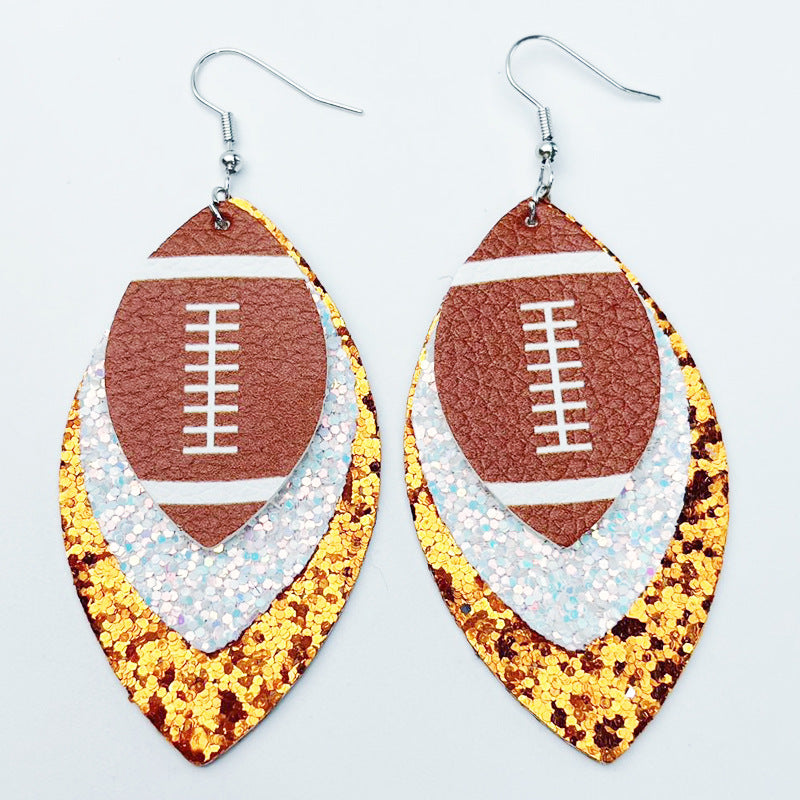 Wholesale 2pairs/pack Cheerleading Football Baseball Softball Sports Style Leather Earrings ACC-ES-HY115