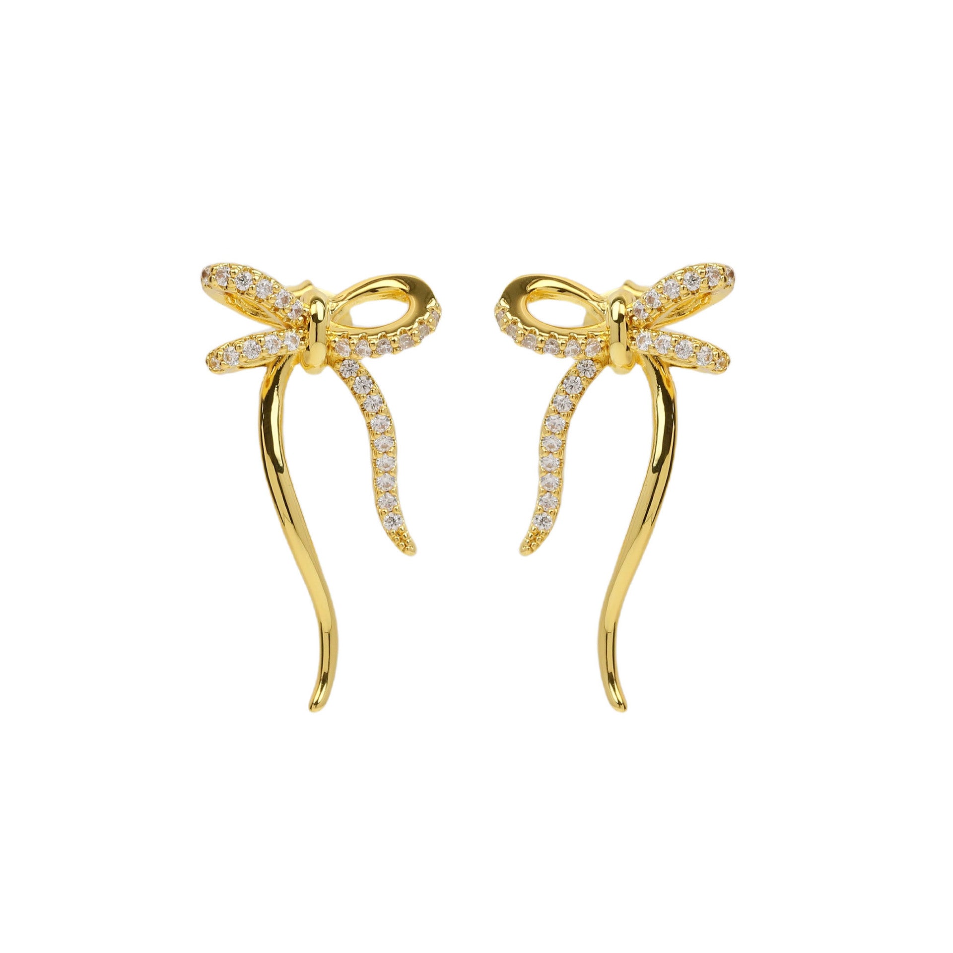 Wholesale 18k brass zircon bow cheongsam earrings