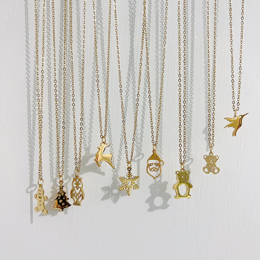 Wholesale Christmas Series Santa Claus Owl Pendant Titanium Steel Necklaces ACC-NE-Youbi001