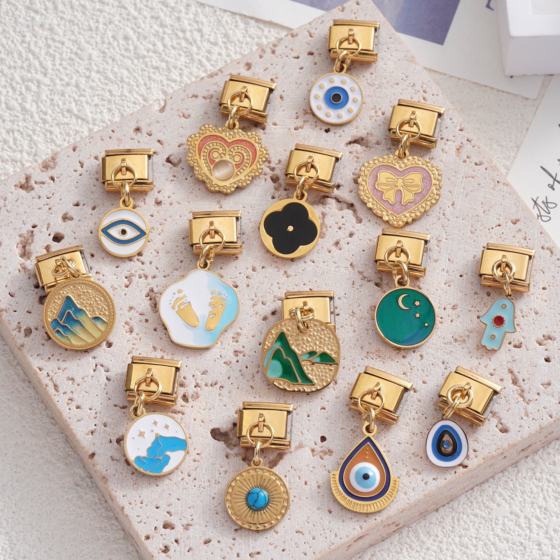 Wholesale Italian Charm Bracelet 9mm DIY Splicing Blue Eye Pendant Stainless Steel Composable Bracelet