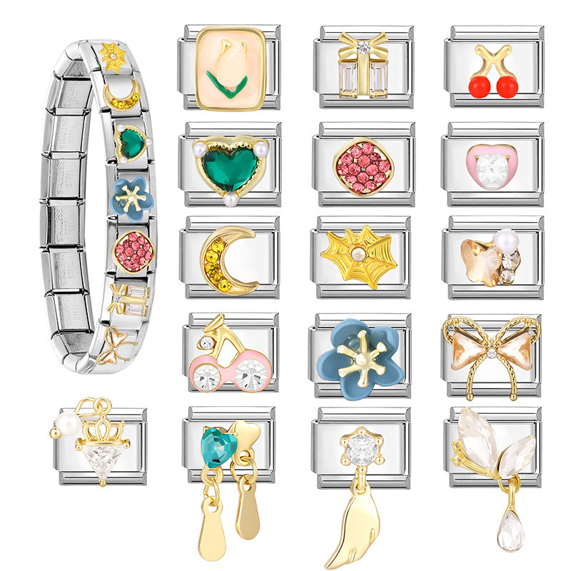 Wholesale Italian Charm Bracelet 9mm DIY Splicing Creative Pattern Stainless Steel Composable Bracelet