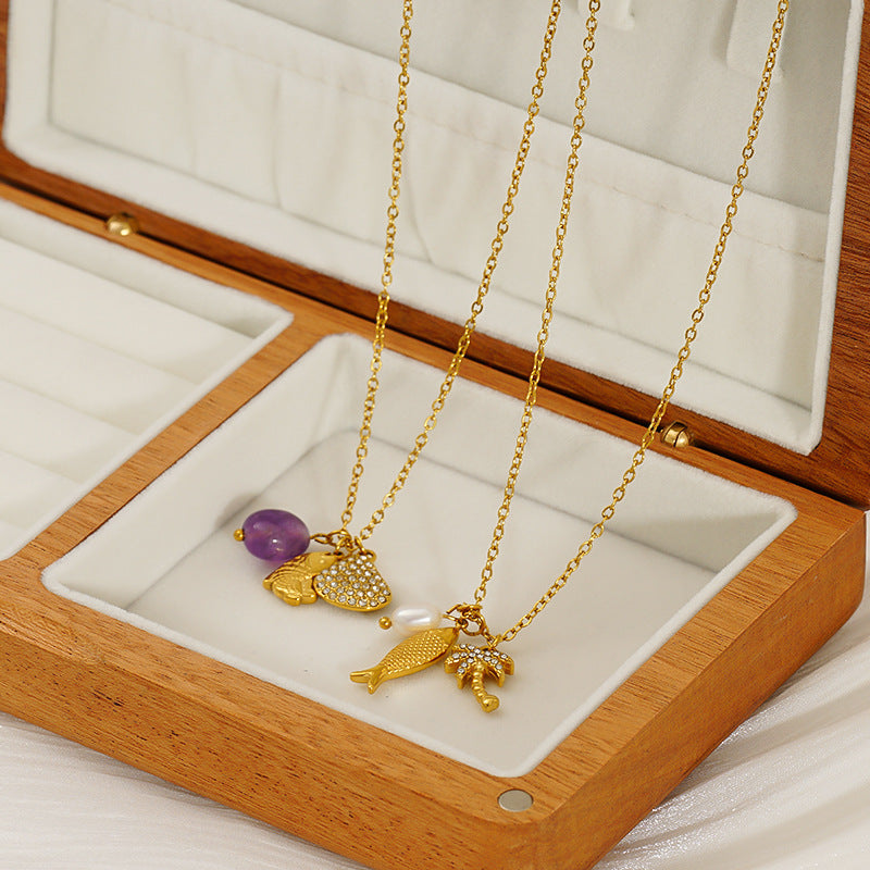 Wholesale Diamond Pearl Necklace Stainless Steel  Clavicle Chain