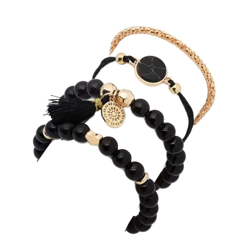 Wholesale Women' s Turquoise Beaded Bracelet Set 4 Pieces Creative Tassel Round Stone Bracelet Gift