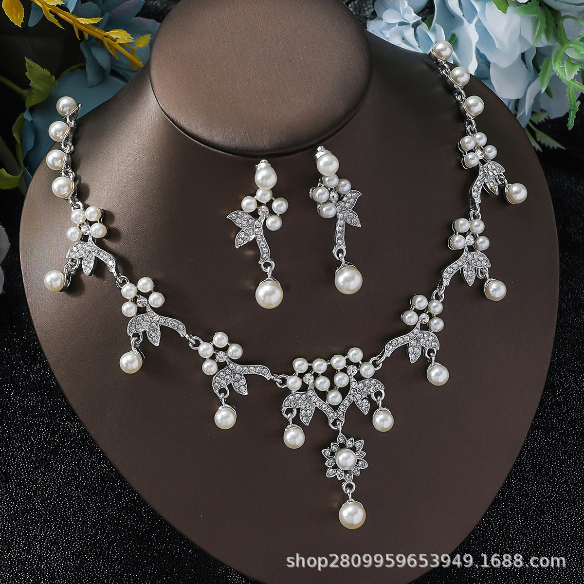 Wholesale Branch Shape Pearl Necklace Earrings Set Retro Jewelry Accessory for Bridal Party