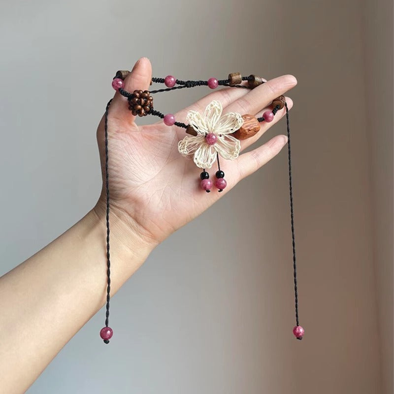Wholesale Bohemian Beaded Raffia Flower Necklace