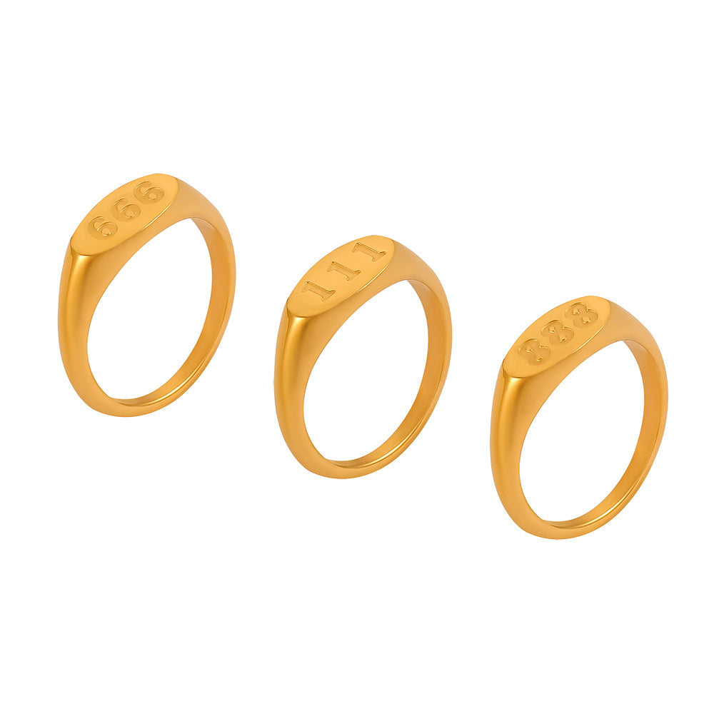 Wholesale Titanium Steel 18K Gold Plated Oval Number Rings ACC-RS-OMK002