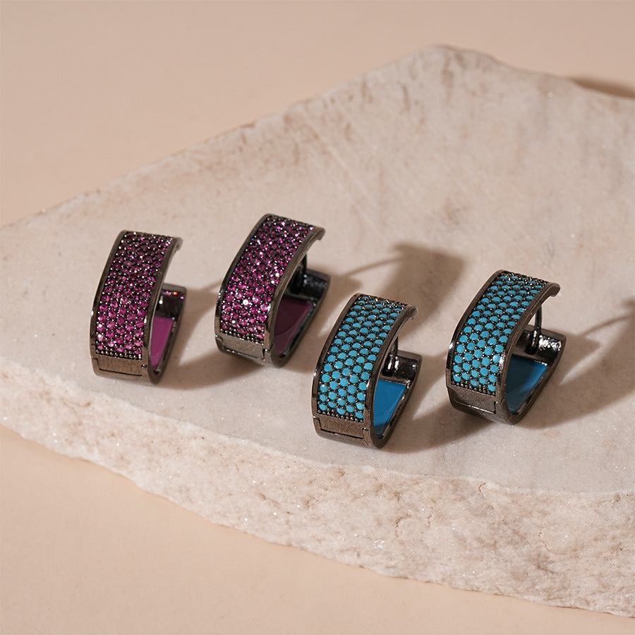 Wholesale Retro oil-dripping zircon diamond U-shaped geometric earrings