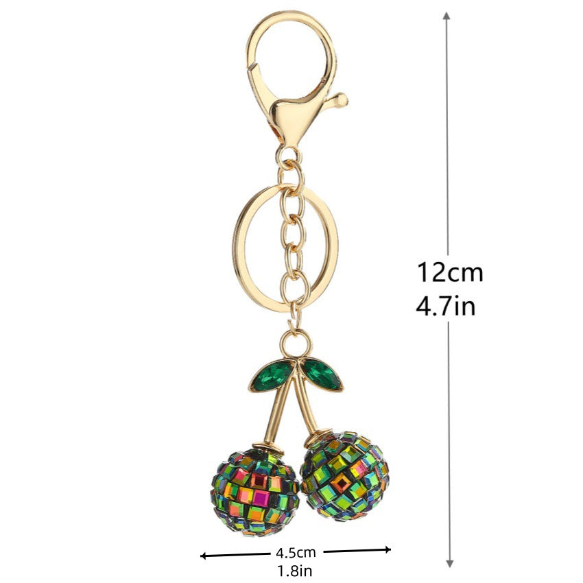 Wholesale Multicolored diamond-encrusted cherry keychain pendant