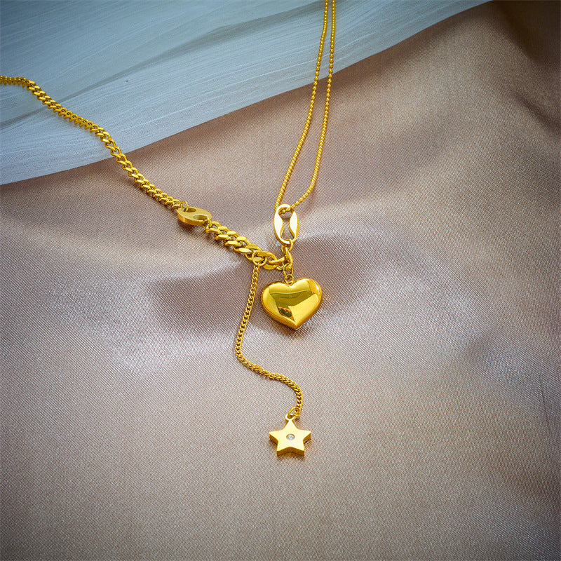 Wholesale Star Tassel Three-dimensional Peach Heart Clavicle Necklace Titanium Steel Necklaces ACC-NE-QianYue004