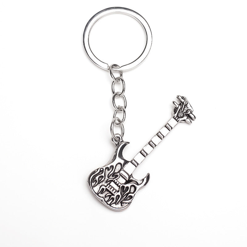 Wholesale Alloy Guitar Keychain Electroplated Silver Finish Trendy Fashion Accessory For Keys And Bag Charm
