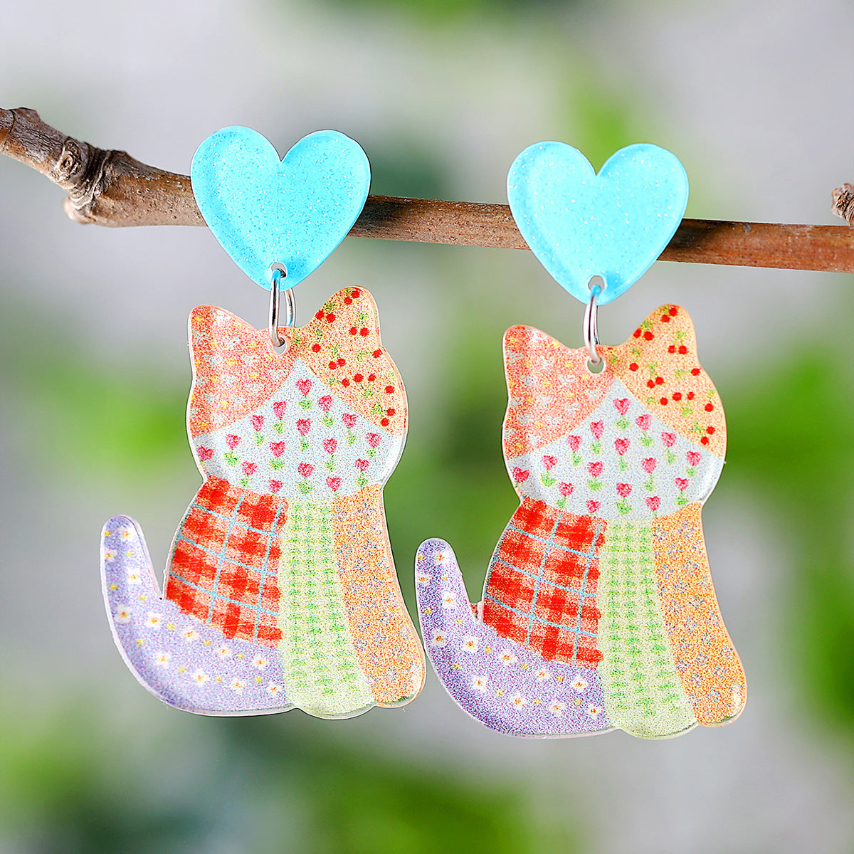 Wholesale  Cute Flowers Rainbow Wave Dot Cat Love Acrylic Pendant Earrings
