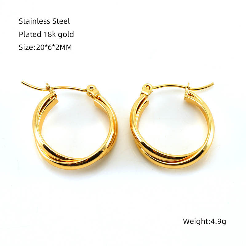 Wholesale Double Layer Stainless Steel Earrings Gold Round Wrap Earrings ACC-ES-ZhongXin003