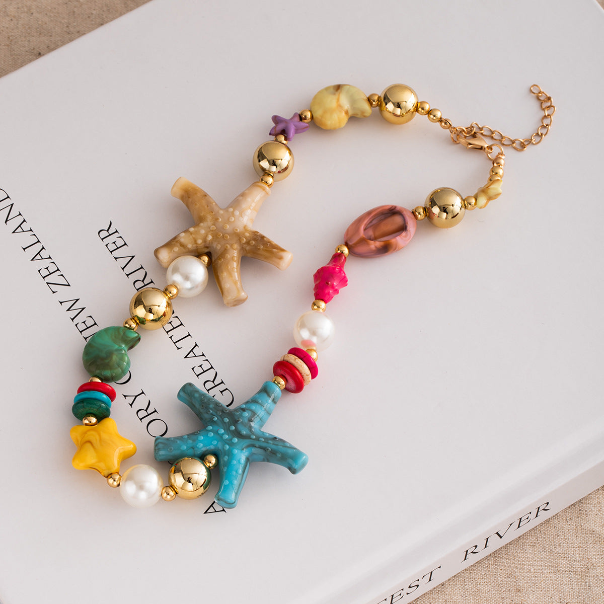 Wholesale Colorful Beaded Star Pendant Necklace