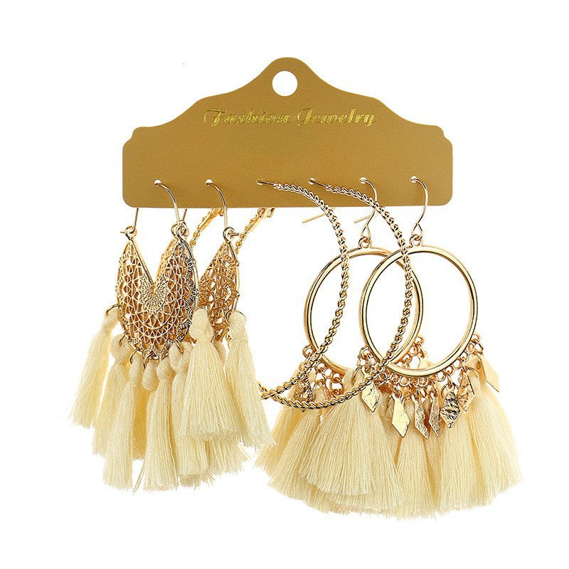 Wholesale Bohemian Golden Tassel Earrings Set 6 Pairs - Stylish Fashion Accessory for Boutique Resale