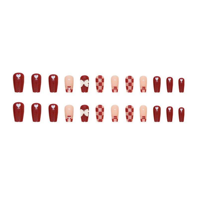 Wholesale 24 Pieces/box Red Chessboard Bow Nails Kits Nail Stickers