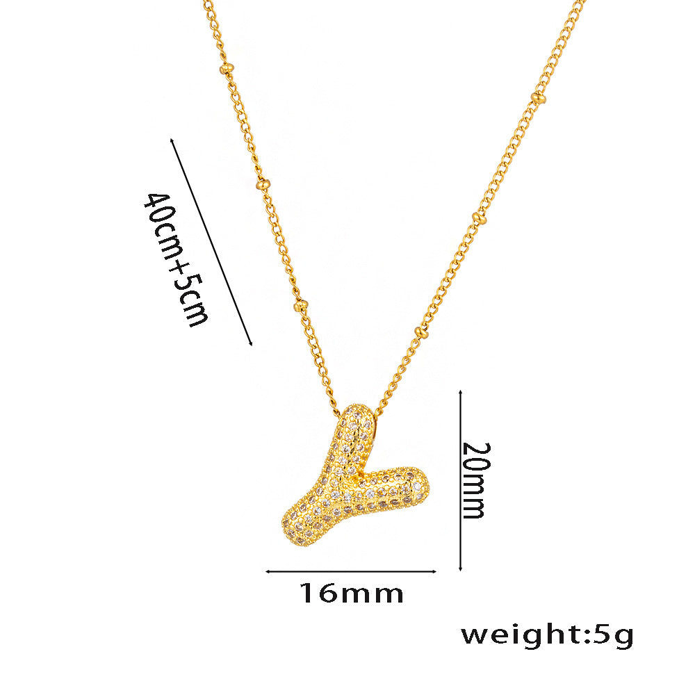 Wholesale Micro-Inlaid Zirconia Letter Pendant Necklace ACC-NE-KuCai012