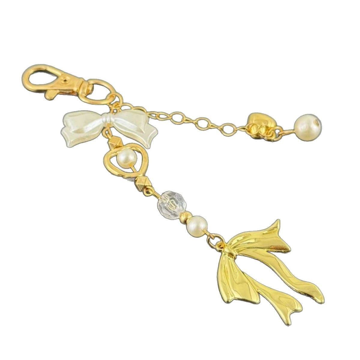 Wholesale Golden Beaded Bow Love Phone Pendant Keychains