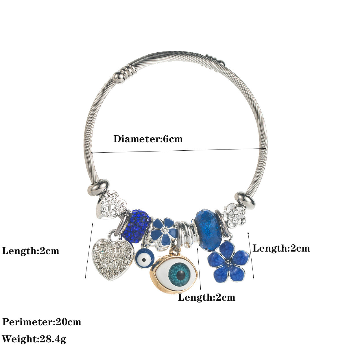 Wholesale Fashion Blue Evil Eye Beaded Charm Bracelet For Women DIY Heart Flower Pendant Jewelry Accessory European Style Great For Resale