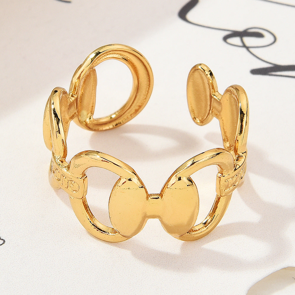 Wholesale Gold Plated Titanium Steel Geometric Eye Adjustable Ring Boutique Resale