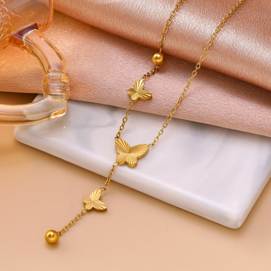 Wholesale Trendy Butterfly Tassel Stainless Steel Y-Shaped Clavicle Necklace Fashion Jewelry Accessory
