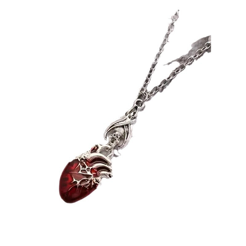 Wholesale Bohemian Bat Heart Pendant Necklace Alloy Red Fashion Accessory for Gift and Everyday Wear