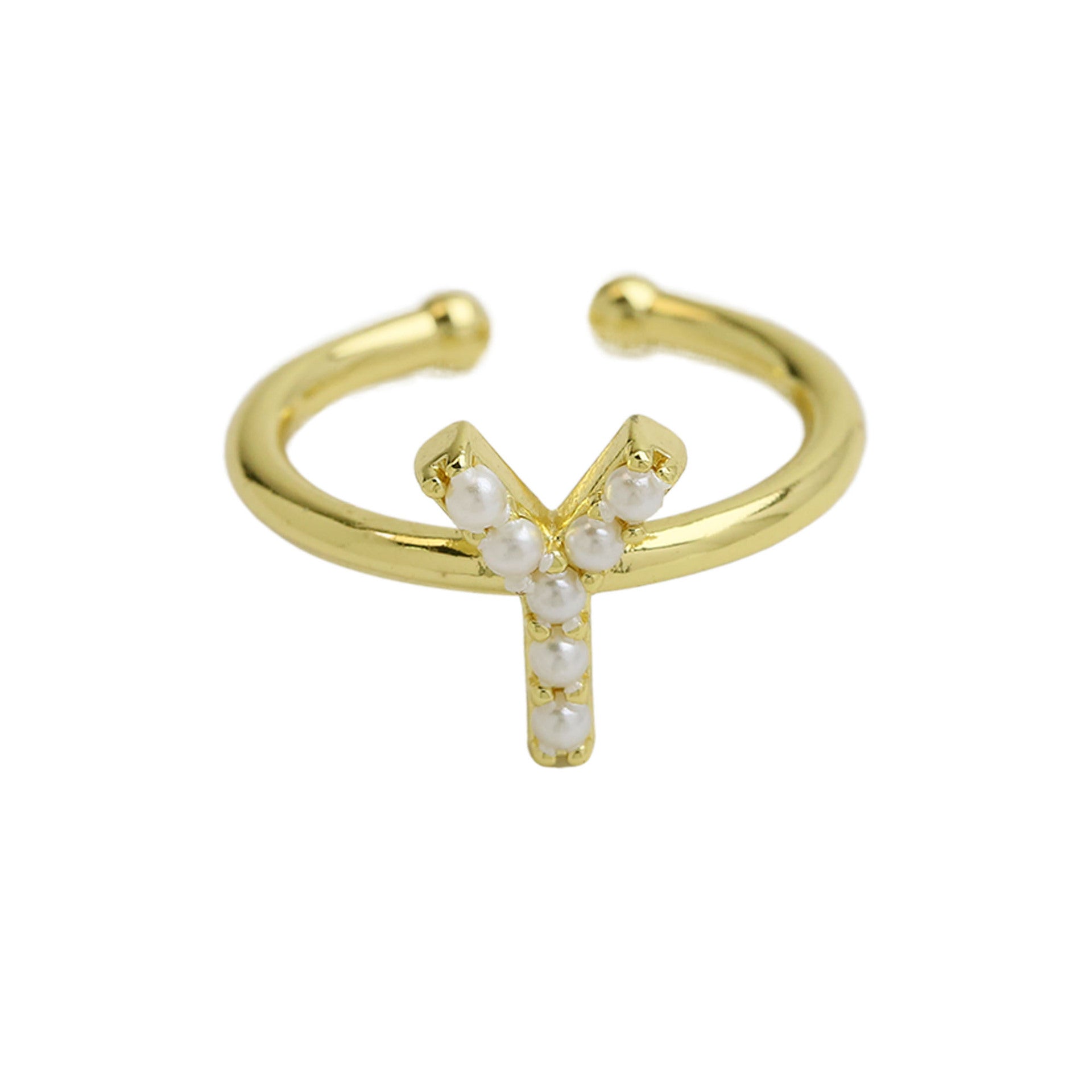 Wholesale  brass pearl 26 English letters open ladies ring