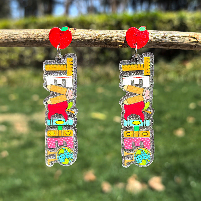 Boucles d'oreilles de retour à l'école en acrylique en gros