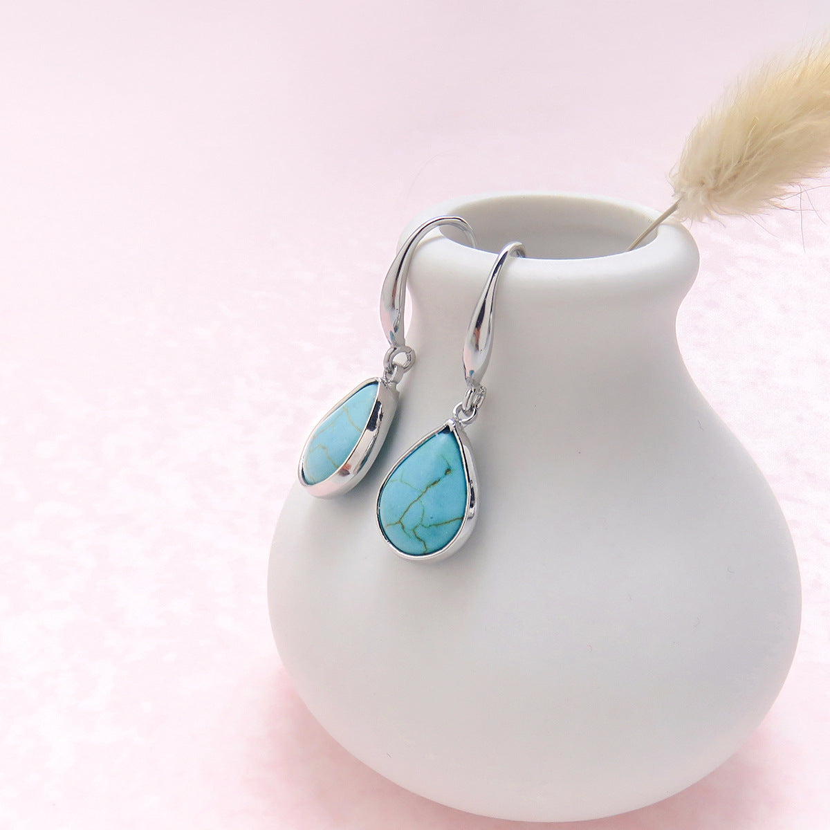 Wholesale Ethnic Turquoise Water Drop Pendant Earrings Copper Jewelry Gift