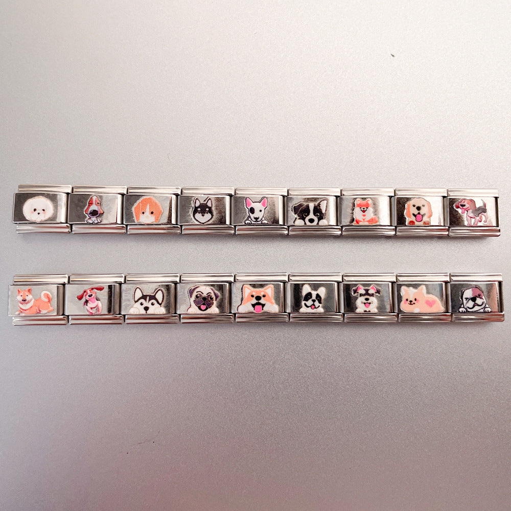 Wholesale New Printed Italian Module Bracelet Cartoon Pattern Motorcycle Bracelet DIY Stainless Steel Street Dance Hand Jewelry