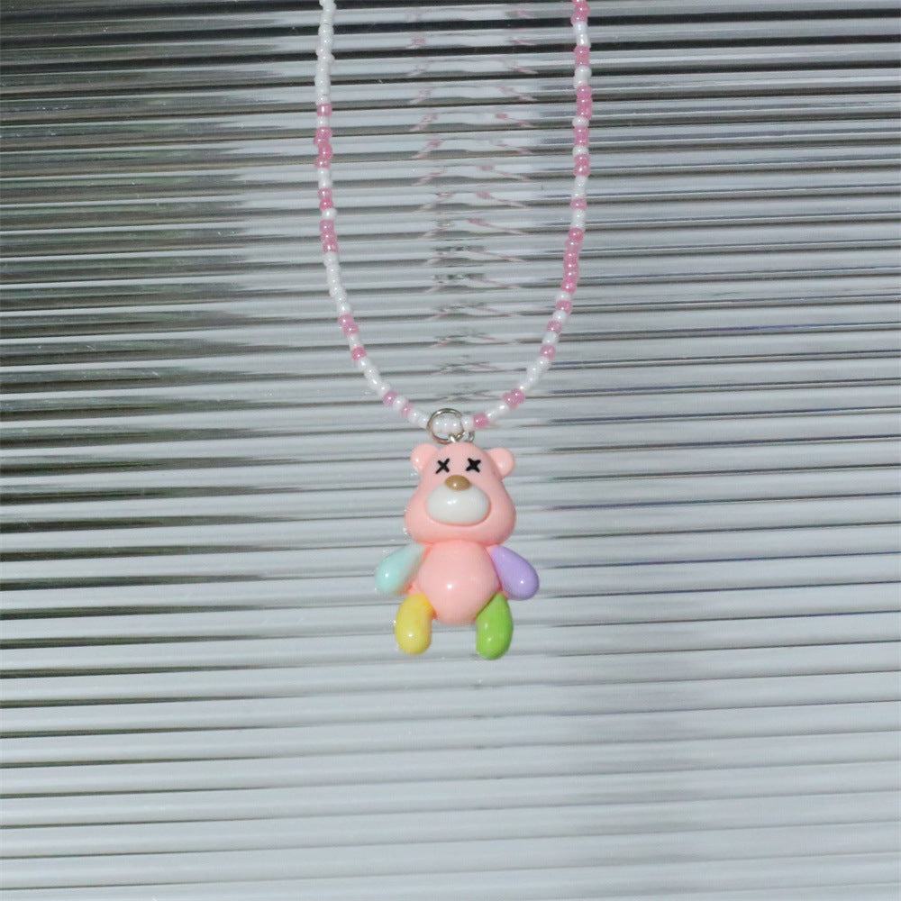 Wholesale Dopamine Cartoon Resin Colorful Bears Clavicle Chain Necklace