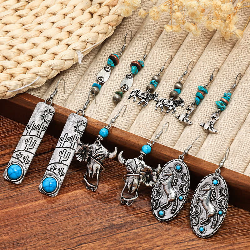 Wholesale Western Desert Cactus Bull Head Horse Punk Earrings