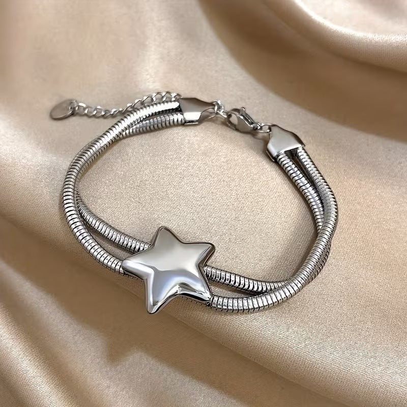 Wholesale Coiled Snake Wrap Bracelet With Star Charms Gold Titanium Steel Jewelry Stylish Unisex Gift For Boutique Resale