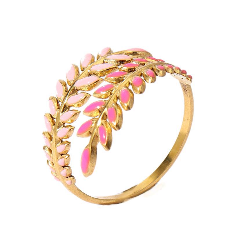Wholesale Oil Dripping Star Leaf Stainless Steel Ring 18k Gold Plated Rings ACC-RS-MuC012
