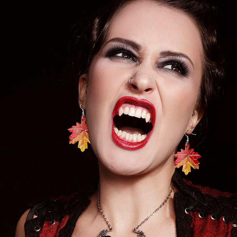 Wholesale Halloween Maple Leaf Leather Earrings