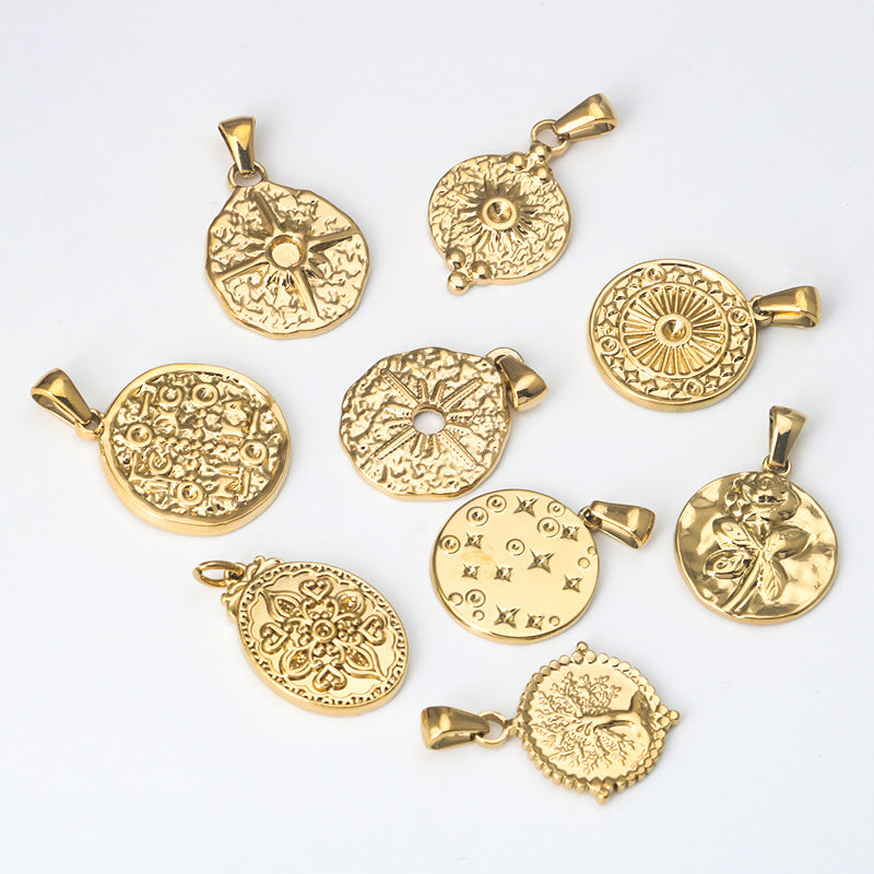 Wholesale Stainless Steel Simple Gold Diverse Oval Texture Pendant