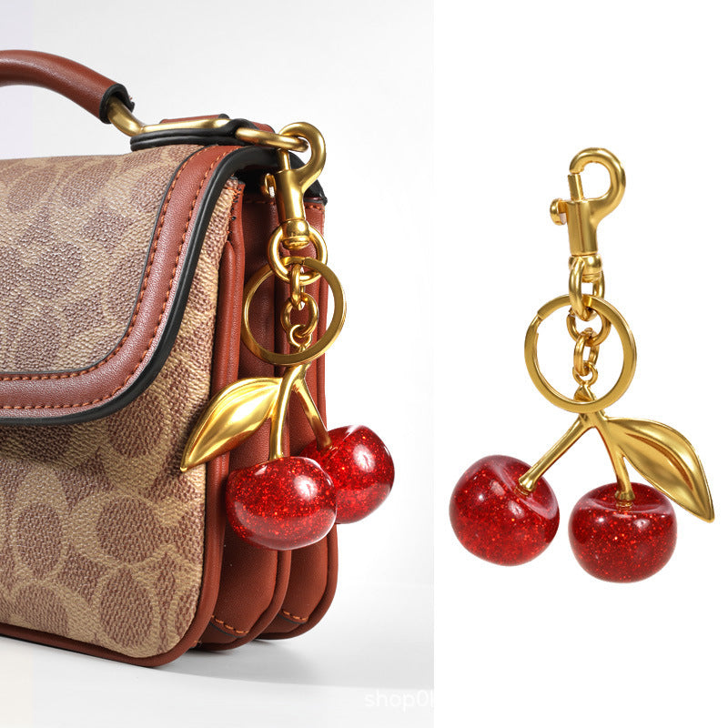 Wholesale Polished Plastic Resin Cherry Keychain Bag Pendant Sweet Style Decorative Accessory