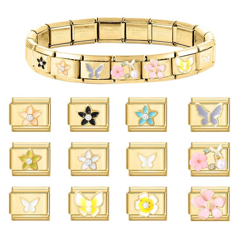 Wholesale 9mm Italian Charm Starter Bracelets DIY Gold Flower Stainless Steel Composable Bracelet