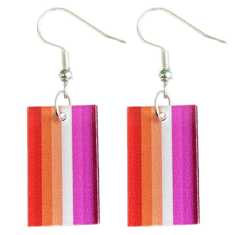 Wholesale 2 Pairs/pack LGBT Rainbow Square Acrylic Earrings Summer ACC-ES-HY006