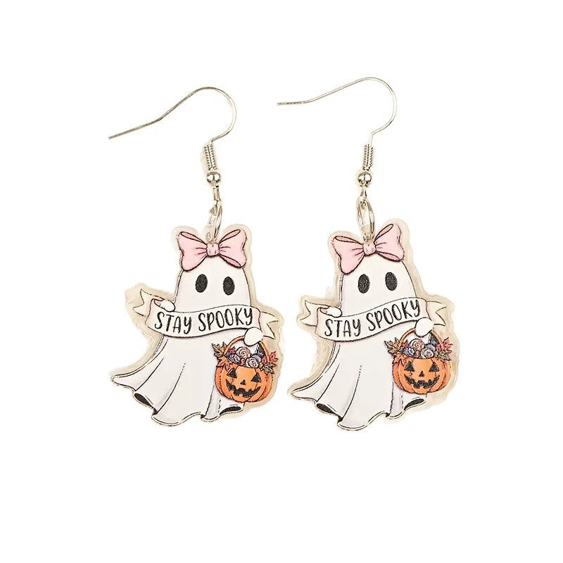 Wholesale Acrylic Ghost Pumpkin Earrings - Hip-Hop Gothic  Jewelry Accessory