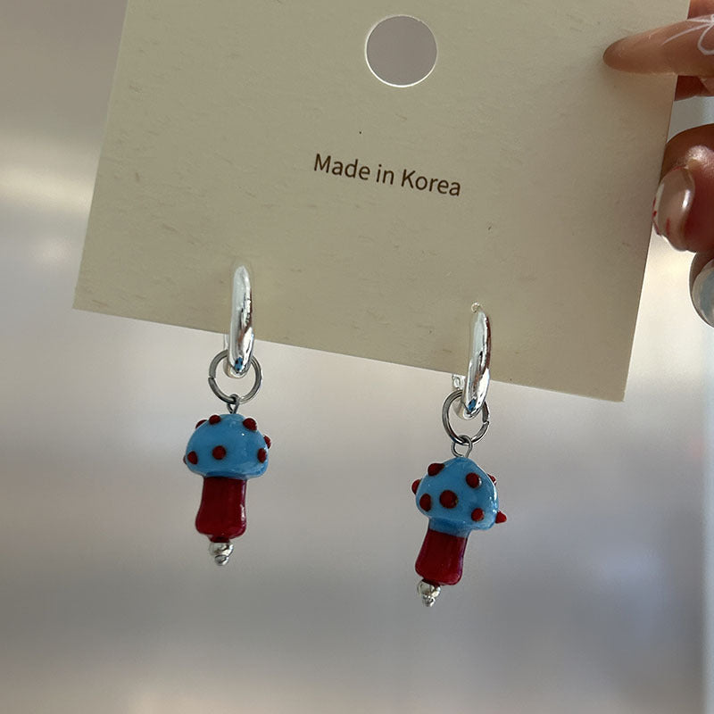 Wholesale Oil Drop Contrast Color Cartoon Mushroom Earrings