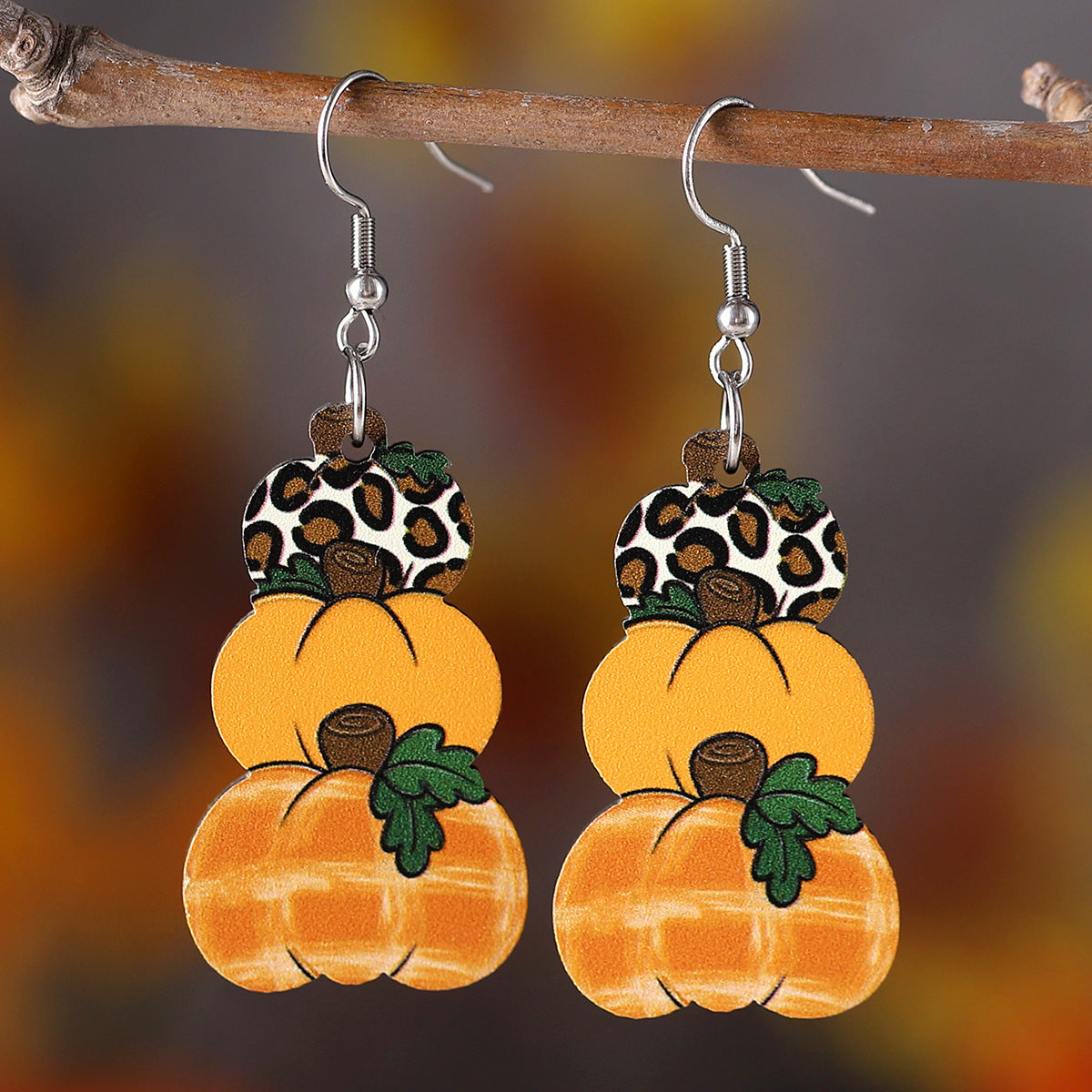 Wholesale Thanksgiving Autumn Harvest Wave Plaid Pumpkin Flower Pendant Earrings