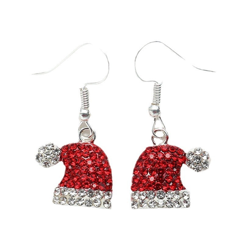Wholesale Christmas hat cute rhinestone earrings