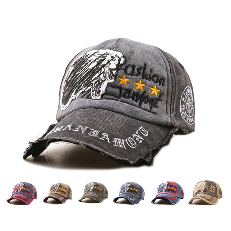 Wholesale Men' s Casual Vintage Baseball Cap,  Distressed Solid Black Gray with Letter Embroidery,  Outdoor Sun Hat