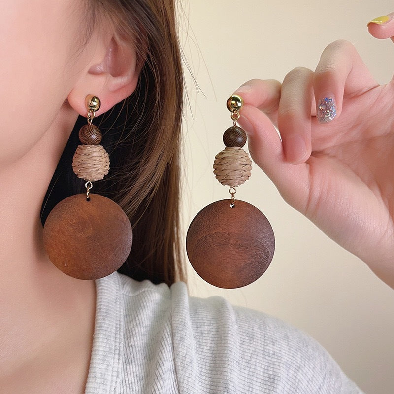 Wholesale Stylish Wooden Geometric Earrings Handmade New Chinese Style Fashion Accessory