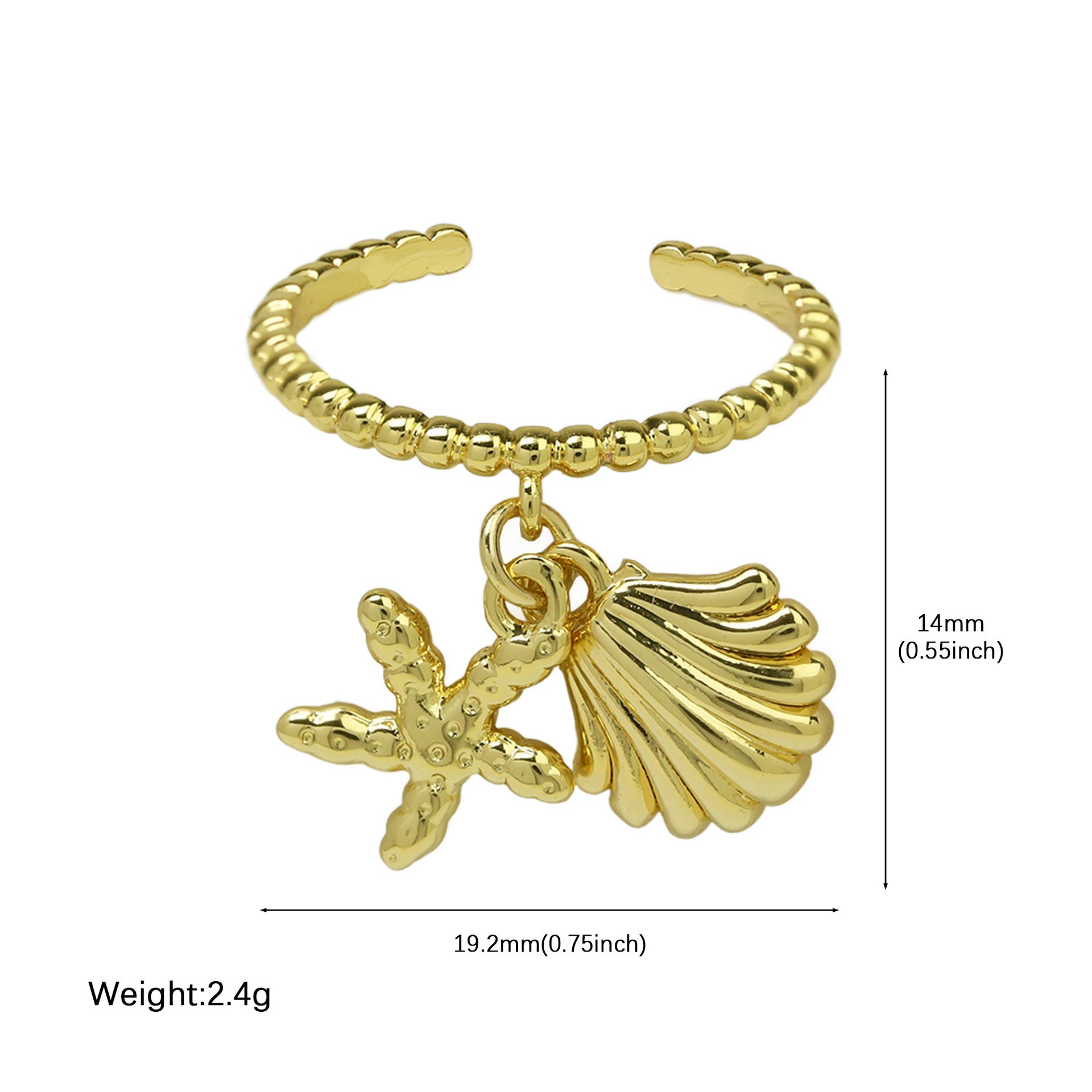 Wholesale  Brass  Beach Series Bohemian Starfish Conch Turtle Coconut Tree Opening Ring